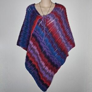 Handmade Crochet Poncho Wrap Multicolored Boho Festival